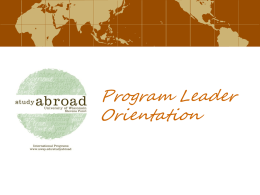 Program Leader Orientation - University of Wisconsin