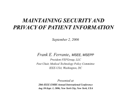 MAINTAINING SECURITY AND PRIVACY OF PATIENT …