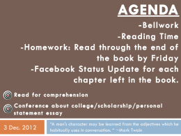 Agenda: -bellwork -reflection questions