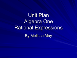 Unit Plan Algebra One Rational Expressions