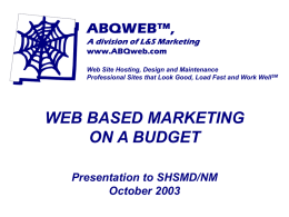 Web Based Marketing on a Budget