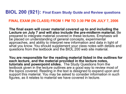 BIOL 200 (951): Final Exam Study Guide and Review questions