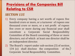 Provisions of the Companies Bill Relating to CSR