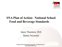 SNA Plan of Action: National School Food and Beverage
