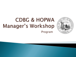 CDBG & HOPWA Manager’s Workshop