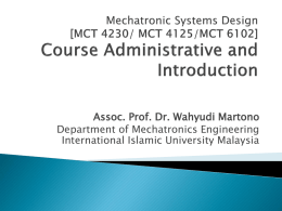 Mechatronic Systems Design [MCT 4230] Course