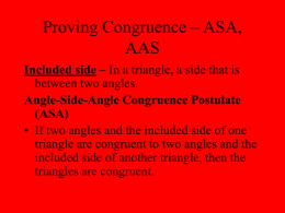 Proving Congruence – ASA, AAS