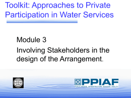 Toolkit: Approaches to Private Participation in Water Services