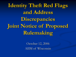 Identity Theft Red Flags and Address Discrepancies Joint