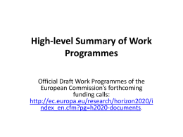 High-level Summary of Work Programmes