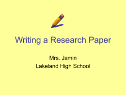 Writing a Research Paper - Lakeland Central School District