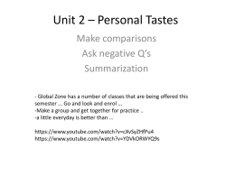 Unit 2 – Personal Tastes