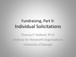 Fundraising, Part II: Individual Soliciations