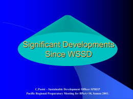 Significant Developments Since WSSD