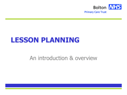 LESSON PLANNING - Bolton PCT