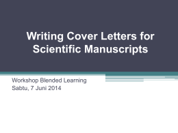 Writing Cover Letters for Scientific Manuscripts
