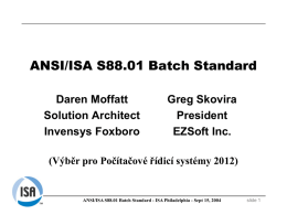 ANSI/ISA S88.01 Batch Standard Its Role in