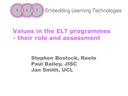 Values in the ELT programmes their role and assessment