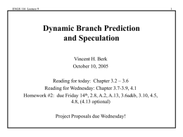 Dynamic Branch Perdiction and Speculation