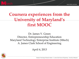 Coursera experiences from the University of Maryland