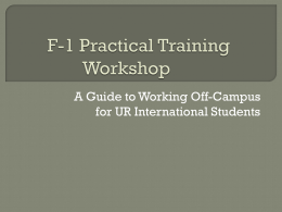 Optional Practical Training Workshop for F
