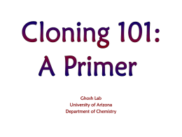 Cloning 101 - University of Arizona