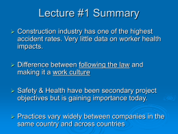 Lecture #1 Summary
