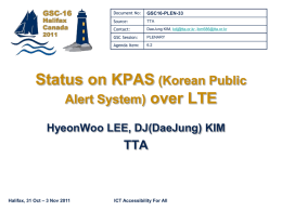 Status on KPAS (Korean Public Alert System) over LTE