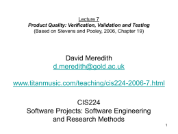Product Quality: Verification, Validation and Testing