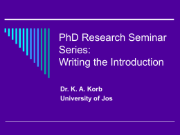 PhD Research Seminar Series: Writing the Introduction and