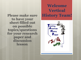 Welcome Vertical History Team!