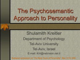 The Psychosemantic Approach to Personality