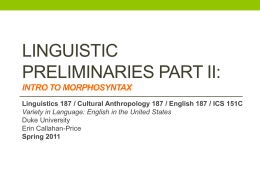 Linguistic Preliminaries Part II: Intro to Morphosyntax