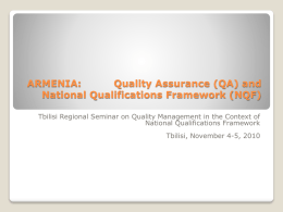ARMENIA: Quality Assurance (QA) and National