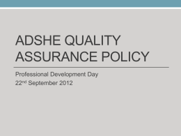 ADSHE QUALITY ASSURANCE POLICY