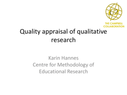 Quality appraisal of qualitative research