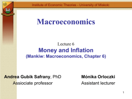 Money and Inflation - University of Miskolc