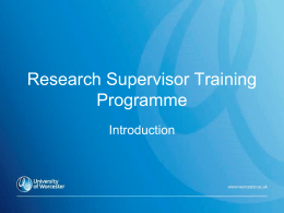 Research Supervisor Training Workshop