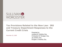 Tax Provisions Related to the New Law: IRS and Treasury