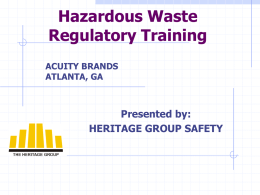 Heritage University Hazardous Waste Regulatory Review Course