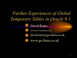 Further Experiences of Global Temporary Tables in Oracle 8.1