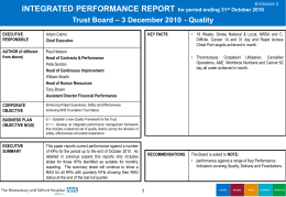 INTEGRATED PERFORMANCE REPORT for period ending 31st …
