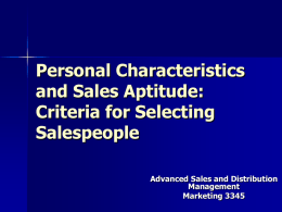Personal Characteristics and Sales Aptitude: Criteria for