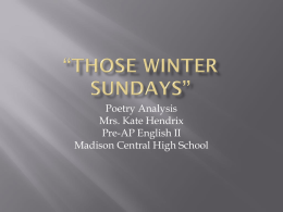 Those Winter Sundays” - The Class Down the Hall