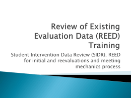 Review of Existing Evaluation Data (REED) Training
