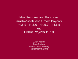 New Features and Functions Oracle Assets and Oracle