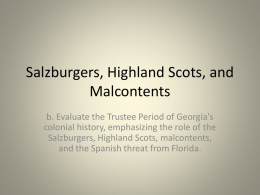Salzburgers, Highland Scots, and Malcontents