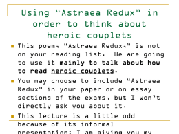 Astraea Redux A Poem on the Happy Restoration And Return