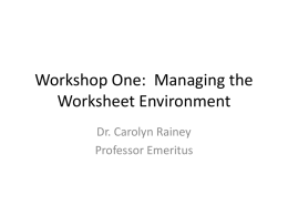Workshop One: Managing the Worksheet Environment