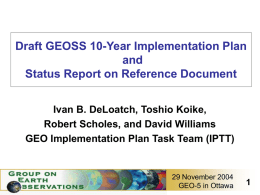 Draft GEOSS 10-Year Implementation Plan and Status Report